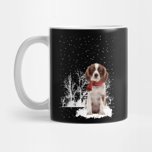 Cavalier King Charles Spaniel With Scarf In Winter Forest Mug